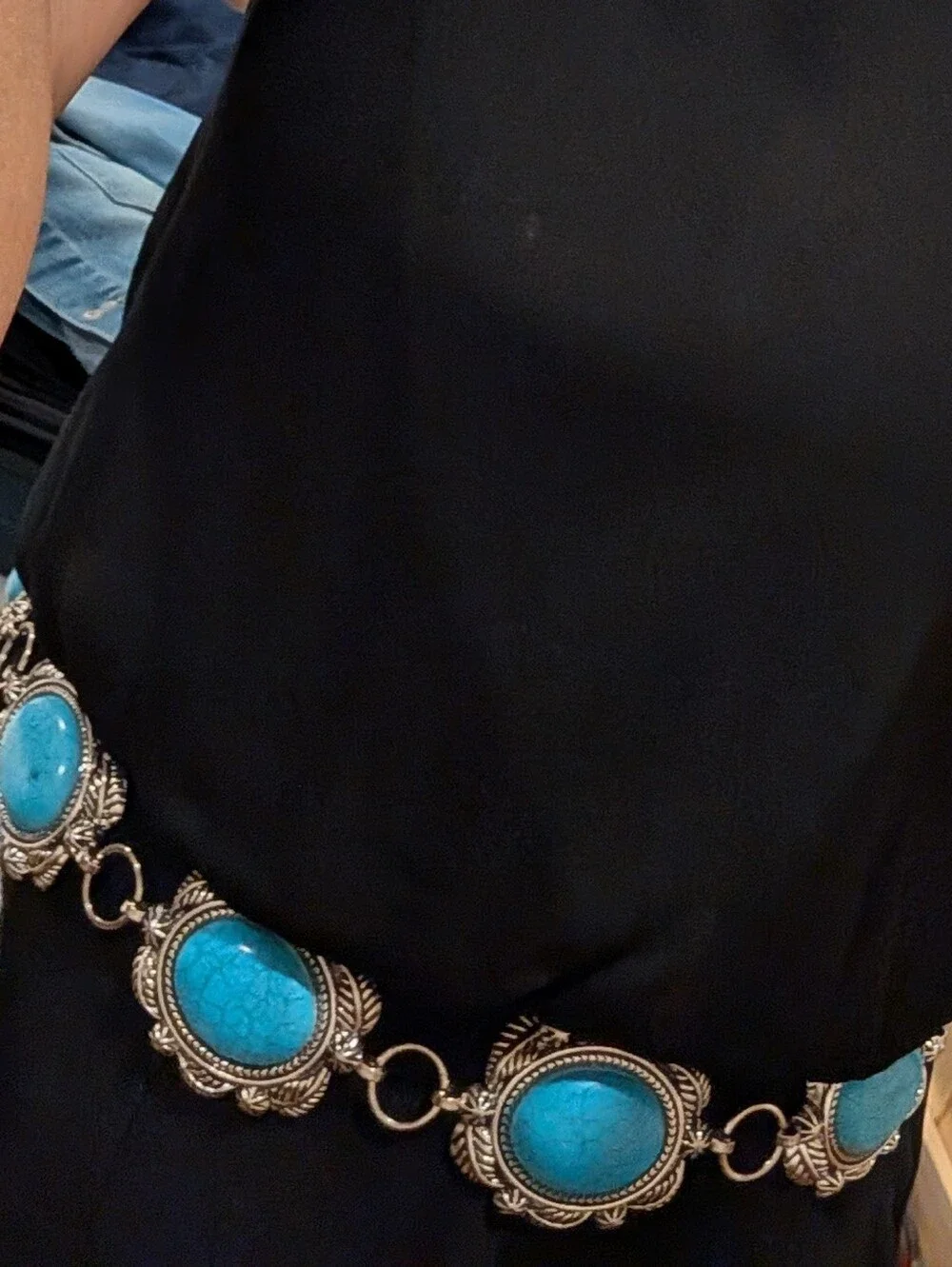 Western Style Faux Turquoise Concho Chain Link Statement Belt